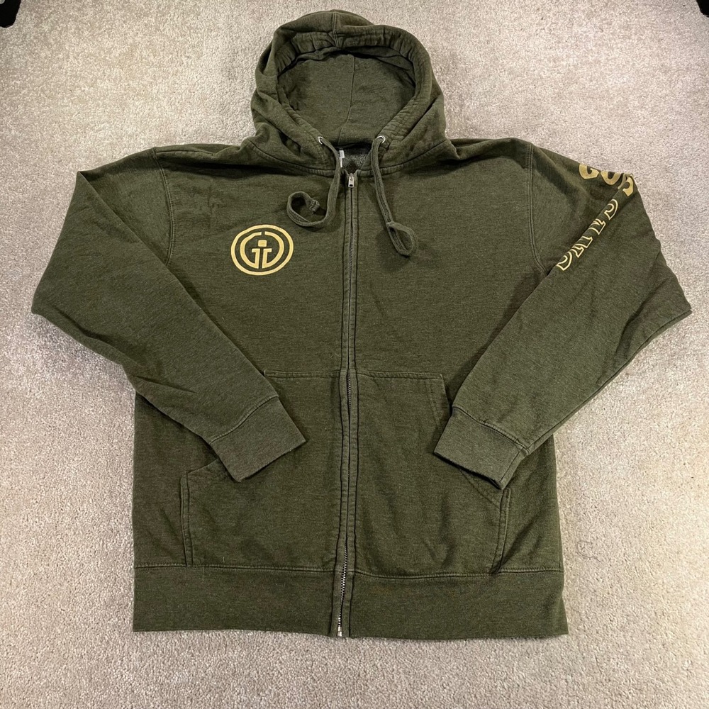 Independent Trading Co Full Zip Hoodie Mens Medium Olive Green Graphic‎